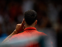 Carlos Alcaraz of Spain celebrates a point during the game against Tomas Machac of Czechia during the 2024 Davis Cup Group B Stage match bet...