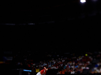 Carlos Alcaraz of Spain serves against Tomas Machac of Czechia during the 2024 Davis Cup Group B Stage match between Czechia and Spain at Pa...