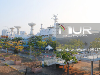 The Yuanwang 1 space merit ship is moored to visitors at the former site of Jiangnan Shipyard on the Huangpu River in Shanghai, China, on Se...