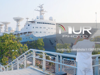 The Yuanwang 1 space merit ship is moored to visitors at the former site of Jiangnan Shipyard on the Huangpu River in Shanghai, China, on Se...