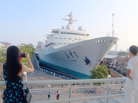 The Yuanwang 1 space merit ship is moored to visitors at the former site of Jiangnan Shipyard on the Huangpu River in Shanghai, China, on Se...