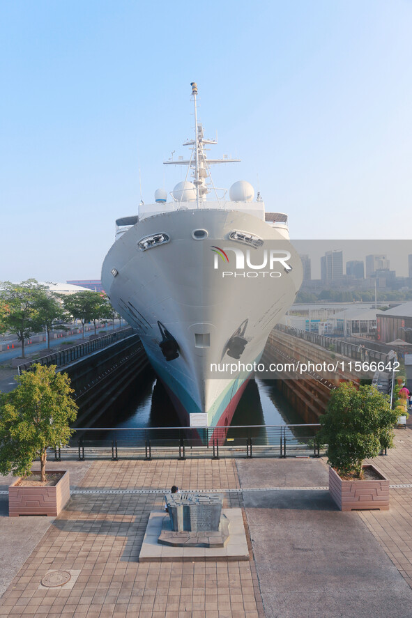 The Yuanwang 1 space merit ship is moored to visitors at the former site of Jiangnan Shipyard on the Huangpu River in Shanghai, China, on Se...