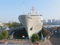 The Yuanwang 1 space merit ship is moored to visitors at the former site of Jiangnan Shipyard on the Huangpu River in Shanghai, China, on Se...