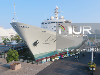 The Yuanwang 1 space merit ship is moored to visitors at the former site of Jiangnan Shipyard on the Huangpu River in Shanghai, China, on Se...