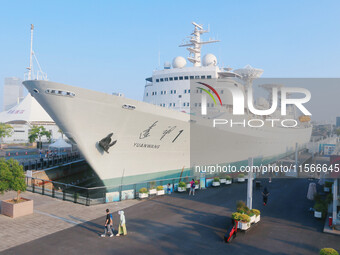 The Yuanwang 1 space merit ship is moored to visitors at the former site of Jiangnan Shipyard on the Huangpu River in Shanghai, China, on Se...