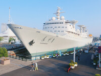 The Yuanwang 1 space merit ship is moored to visitors at the former site of Jiangnan Shipyard on the Huangpu River in Shanghai, China, on Se...