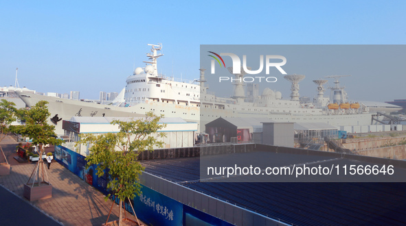 The Yuanwang 1 space merit ship is moored to visitors at the former site of Jiangnan Shipyard on the Huangpu River in Shanghai, China, on Se...