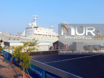 The Yuanwang 1 space merit ship is moored to visitors at the former site of Jiangnan Shipyard on the Huangpu River in Shanghai, China, on Se...