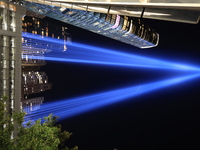 The Tribute in Light rises above the New York City skyline near the entrance of the Battery Tunnel in New York City, United States, on Septe...