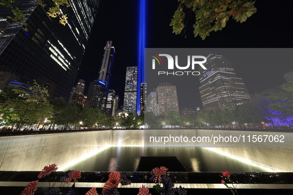 The Tribute in Light rises above the New York skyline near the National September 11 Memorial & Museum in New York, United States, on Septem...