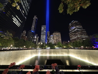 The Tribute in Light rises above the New York skyline near the National September 11 Memorial & Museum in New York, United States, on Septem...