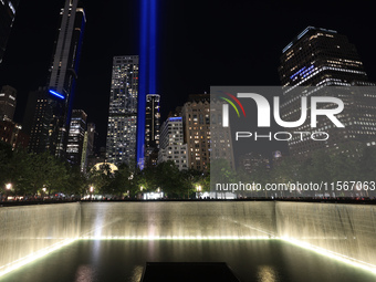 The Tribute in Light rises above the New York skyline near the National September 11 Memorial & Museum in New York, United States, on Septem...