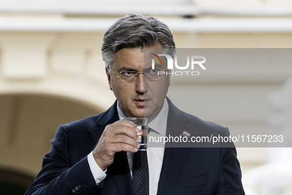 Croatia's Prime Minister Andrej Plenkovic attends a joint press conference with Lithuania's President Nauseda, Ukrainian President Zelenskiy...