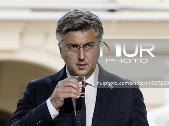 Croatia's Prime Minister Andrej Plenkovic attends a joint press conference with Lithuania's President Nauseda, Ukrainian President Zelenskiy...