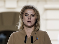 Latvia's Prime Minister Evika Silina attends a joint press conference with Lithuania's President Nauseda, Ukrainian President Zelenskiy, and...