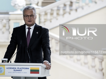 Lithuania's President Gitanas Nauseda attends a joint press conference with Ukrainian President Zelenskiy, Croatia's Prime Minister Plenkovi...