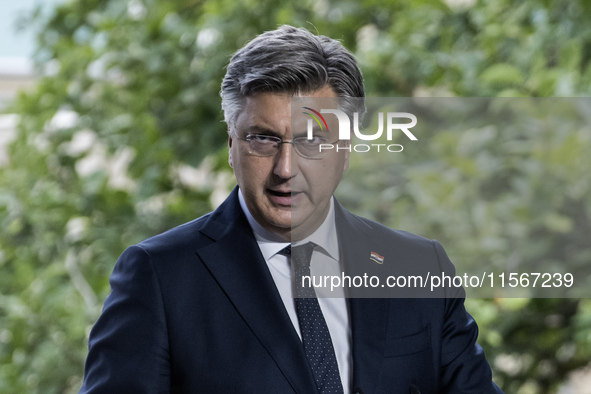 Croatia's Prime Minister Andrej Plenkovic attends a joint press conference with Lithuania's President Nauseda, Ukrainian President Zelenskiy...