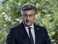 Croatia's Prime Minister Andrej Plenkovic attends a joint press conference with Lithuania's President Nauseda, Ukrainian President Zelenskiy...