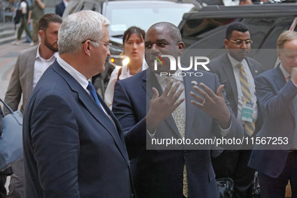 Minister of Foreign Affairs of Ukraine Andrii Sybiha welcomes UK Foreign Secretary David Lammy outside the Ukrainian Foreign Ministry buildi...