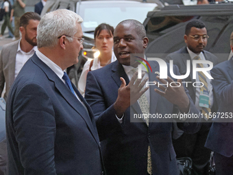 Minister of Foreign Affairs of Ukraine Andrii Sybiha welcomes UK Foreign Secretary David Lammy outside the Ukrainian Foreign Ministry buildi...