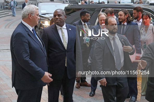 Minister of Foreign Affairs of Ukraine Andrii Sybiha welcomes UK Foreign Secretary David Lammy outside the Ukrainian Foreign Ministry buildi...