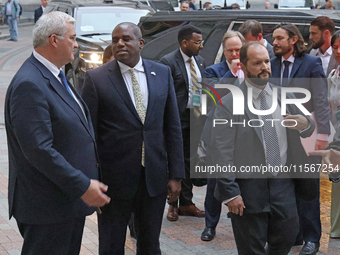 Minister of Foreign Affairs of Ukraine Andrii Sybiha welcomes UK Foreign Secretary David Lammy outside the Ukrainian Foreign Ministry buildi...