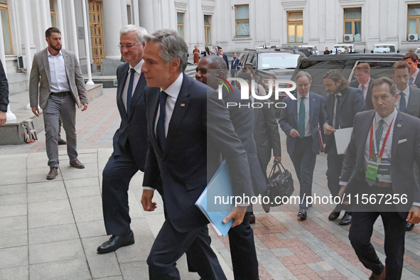 Minister of Foreign Affairs of Ukraine Andrii Sybiha, UK Foreign Secretary David Lammy, and US Secretary of State Antony Blinken (L to R) en...