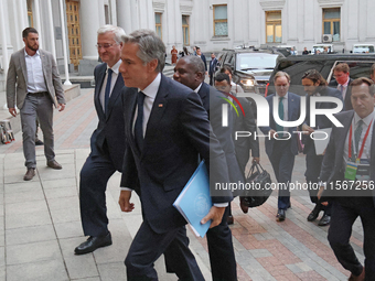 Minister of Foreign Affairs of Ukraine Andrii Sybiha, UK Foreign Secretary David Lammy, and US Secretary of State Antony Blinken (L to R) en...