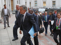 Minister of Foreign Affairs of Ukraine Andrii Sybiha, UK Foreign Secretary David Lammy, and US Secretary of State Antony Blinken (L to R) en...