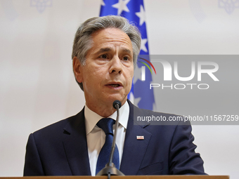 US Secretary of State Antony Blinken attends a joint news conference with Minister of Foreign Affairs of Ukraine Andrii Sybiha and UK Foreig...