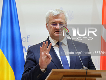 Minister of Foreign Affairs of Ukraine Andrii Sybiha attends a joint news conference with US Secretary of State Antony Blinken and UK Foreig...