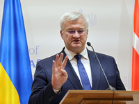 Minister of Foreign Affairs of Ukraine Andrii Sybiha attends a joint news conference with US Secretary of State Antony Blinken and UK Foreig...