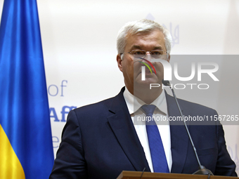 Minister of Foreign Affairs of Ukraine Andrii Sybiha attends a joint news conference with US Secretary of State Antony Blinken and UK Foreig...