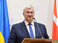 Minister of Foreign Affairs of Ukraine Andrii Sybiha attends a joint news conference with US Secretary of State Antony Blinken and UK Foreig...