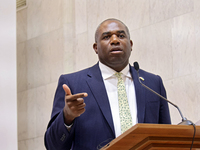 UK Foreign Secretary David Lammy attends a joint news conference with Minister of Foreign Affairs of Ukraine Andrii Sybiha and US Secretary...