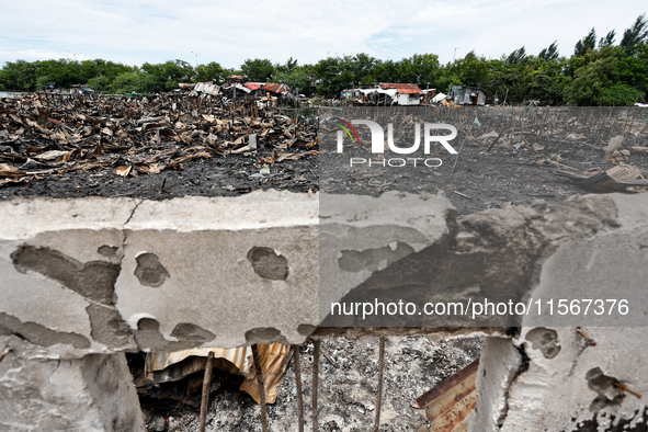 A view of the rubble of damaged houses following a huge fire that engulfs at least 800 houses in Bacoor, Cavite, the Philippines, on Septemb...