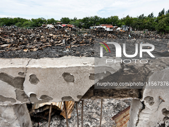 A view of the rubble of damaged houses following a huge fire that engulfs at least 800 houses in Bacoor, Cavite, the Philippines, on Septemb...