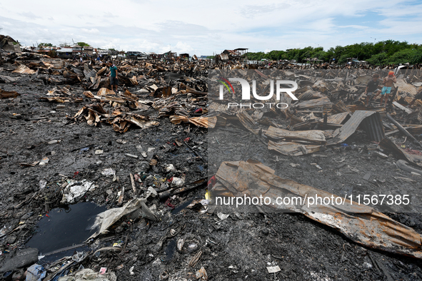 A view of the rubble of damaged houses following a huge fire that engulfs at least 800 houses in Bacoor, Cavite, the Philippines, on Septemb...