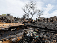 A burnt withered tree stands near the rubble of damaged houses following a huge fire that engulfs at least 800 houses in Bacoor, Cavite, the...