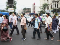 Members of the All Bengal Teachers Association, a teacher's movement in the Indian state of West Bengal, shout slogans during a protest rall...