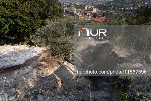 A massive mudslide from Mount Pendolo causes fear among residents of Gragnano in Naples on Wednesday evening. The landslide encroaches on th...