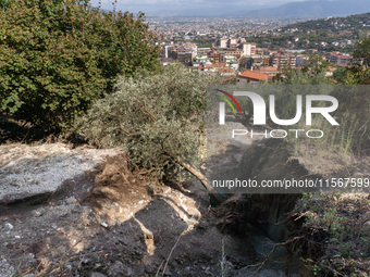 A massive mudslide from Mount Pendolo causes fear among residents of Gragnano in Naples on Wednesday evening. The landslide encroaches on th...