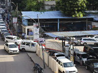 Vehicles queue to get fuel near a gas station during an acute gas shortage in Dhaka, Bangladesh, on September 12, 2024. (