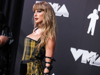 Taylor Swift wearing Dior arrives at the 2024 MTV Video Music Awards held at UBS Arena on September 11, 2024 in Elmont, New York, United Sta...