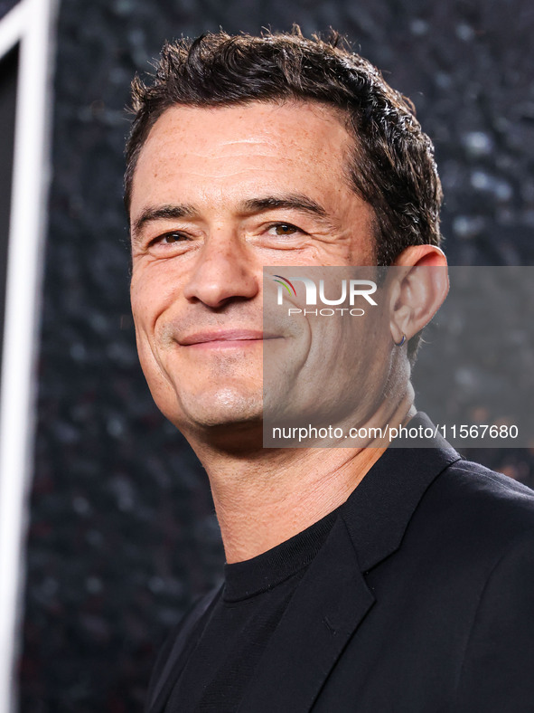 Orlando Bloom arrives at the 2024 MTV Video Music Awards held at UBS Arena on September 11, 2024 in Elmont, New York, United States. 