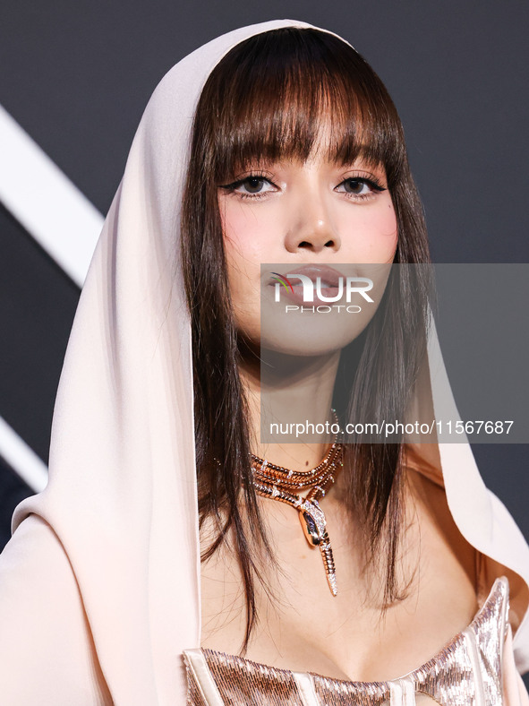 Lisa, Lalisa Manobal, Blackpink wearing Mugler arrives at the 2024 MTV Video Music Awards held at UBS Arena on September 11, 2024 in Elmont,...