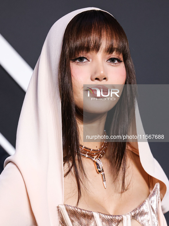 Lisa, Lalisa Manobal, Blackpink wearing Mugler arrives at the 2024 MTV Video Music Awards held at UBS Arena on September 11, 2024 in Elmont,...