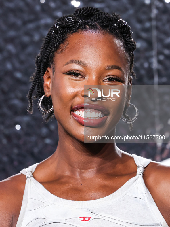 Ashleigh Johnson arrives at the 2024 MTV Video Music Awards held at UBS Arena on September 11, 2024 in Elmont, New York, United States. 