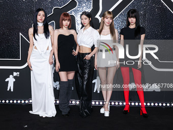 Huh Yun-jin, Kim Chae-won, Kazuha, Sakura Miyawaki and Hwang Jung-eum of Le Sserafim arrive at the 2024 MTV Video Music Awards held at UBS A...