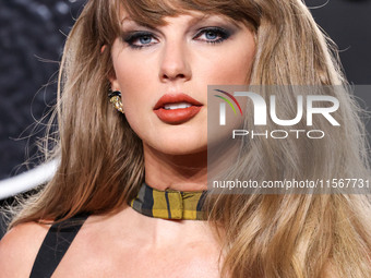 Taylor Swift wearing Dior arrives at the 2024 MTV Video Music Awards held at UBS Arena on September 11, 2024 in Elmont, New York, United Sta...